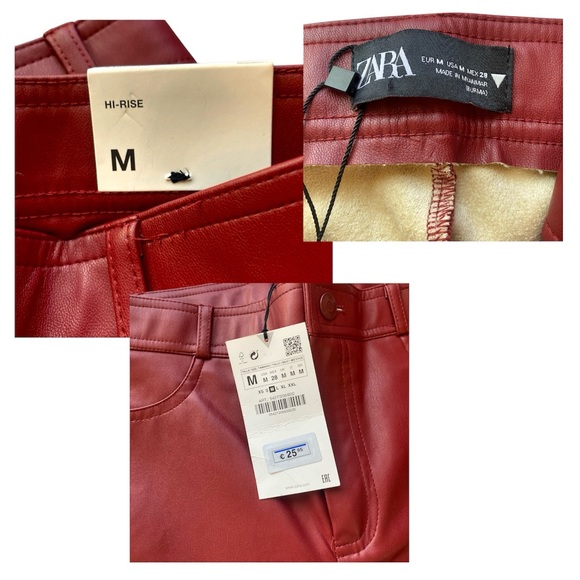 Zara red leather leggings M - Picture 3 of 7